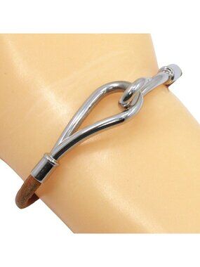 Hermes Jumbo Bracelet Metal Leather Brown